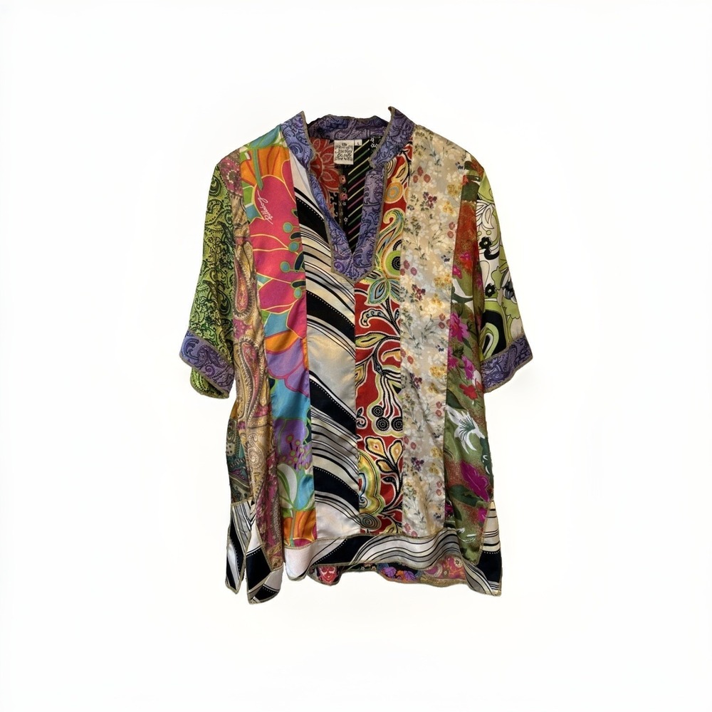 Parsley & Sage Mixed Print Satin Tunic Top Women Large Multicolor Floral Paisley